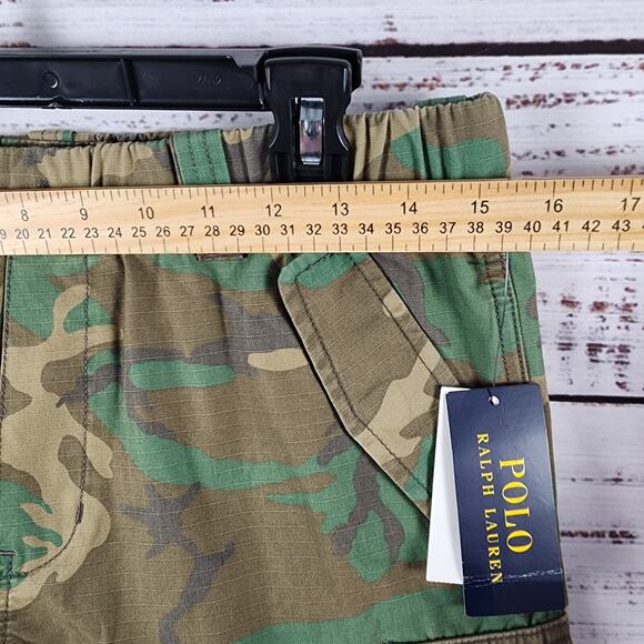 NWT Polo Ralph Lauren Cargo Shorts Youth 18 Camo Green Ripstop Cotton Drawstring - Picture 9 of 9
